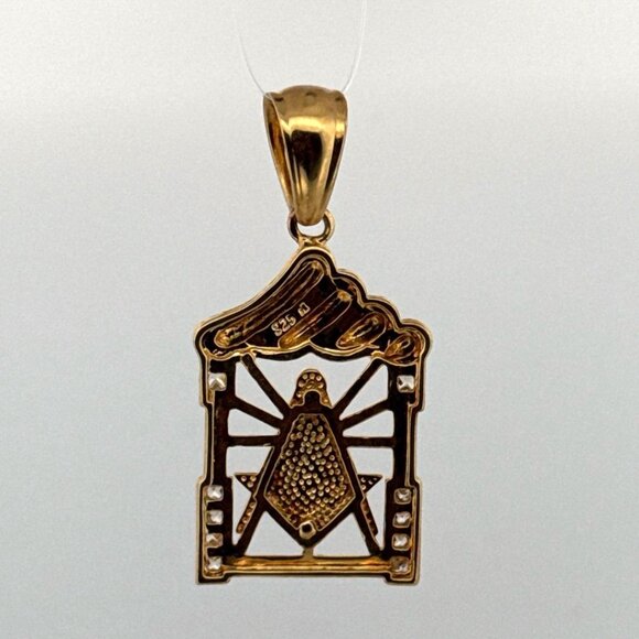 Estate Sterling Silver 925 Masonic Pendant Gold Tone Freemason Symbol No Chain - Picture 3 of 8